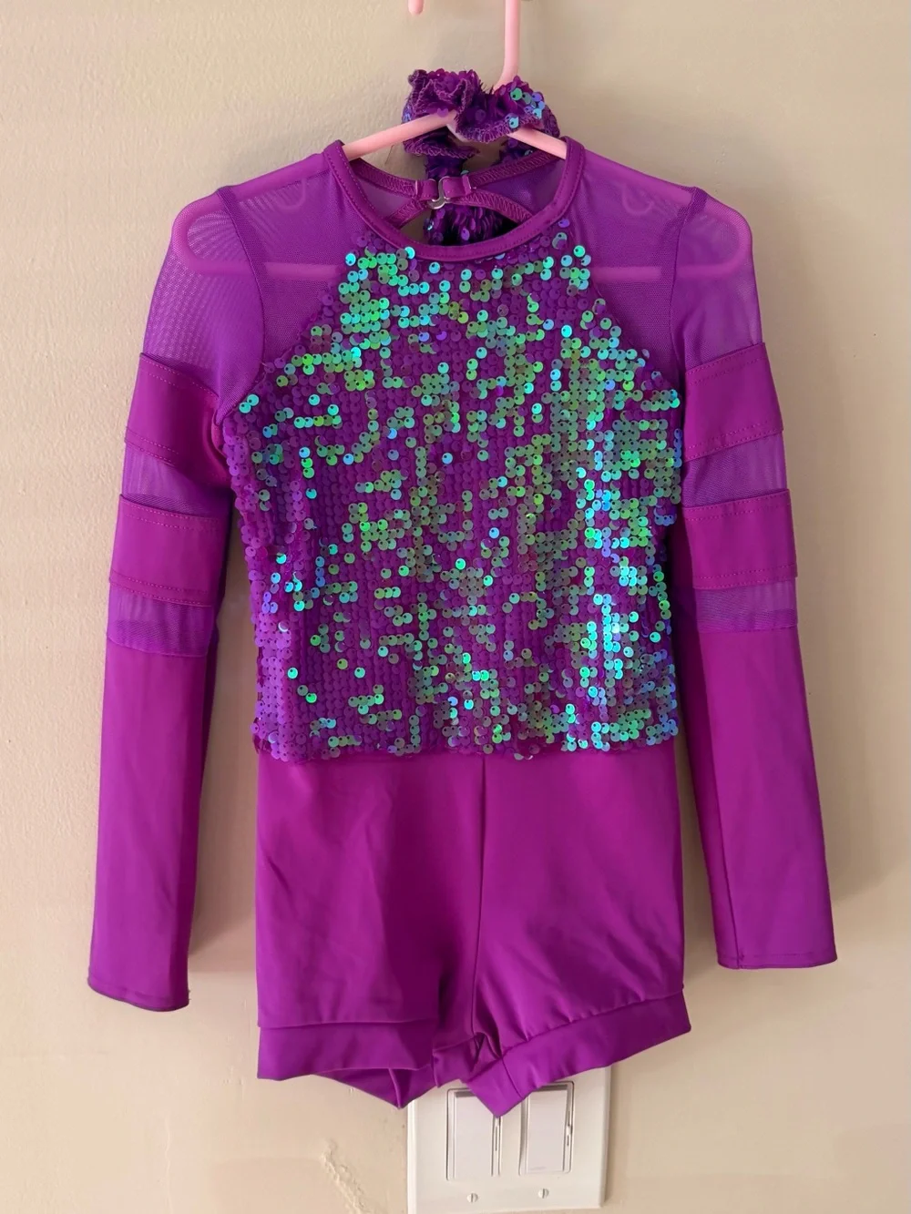 Weissman Jazz Dance Costume Girls Purple Sequin Long-Sleeve IC (child 7/8)